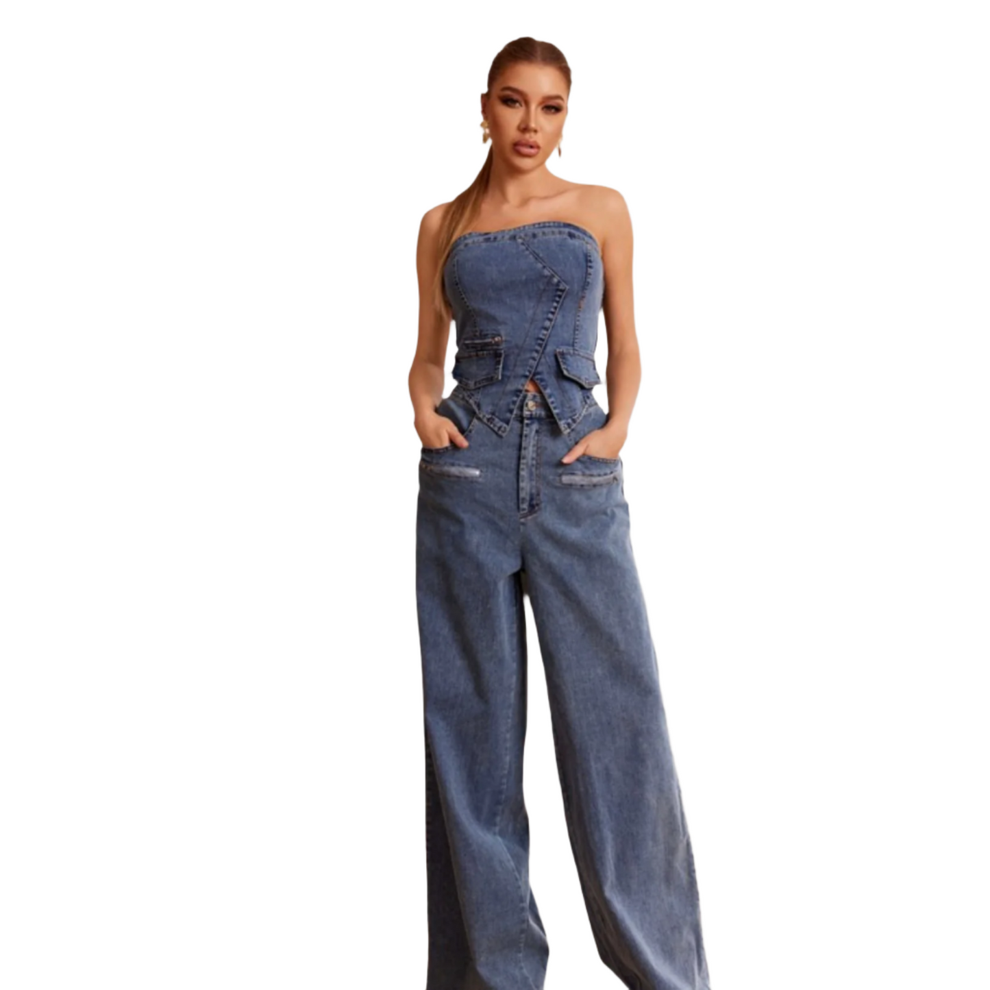 Denim Halter Pants Set