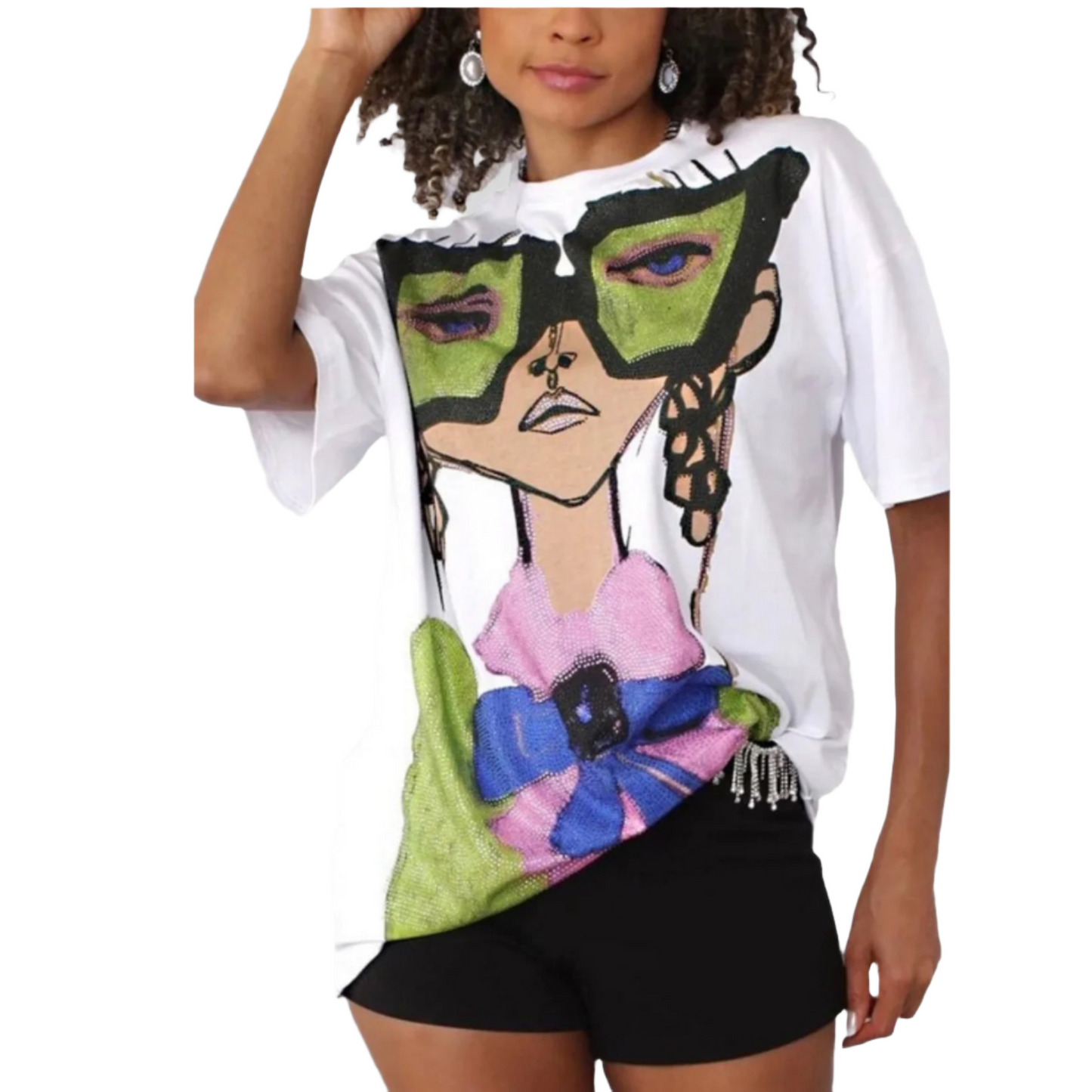 Graphic rhinestone T-shirt