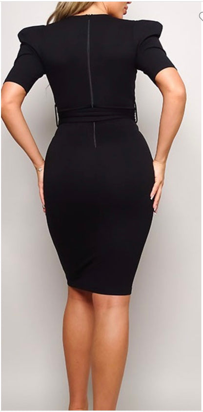 Belted Midi Black Dress