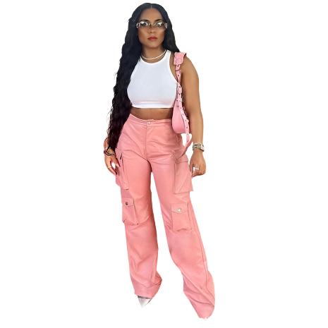 Pink Faux Leather Cargo