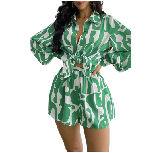 Green/white short Set