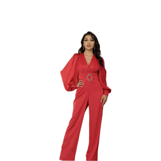 Red Arm Slit Jumpsuit