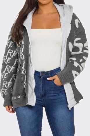 Layered Cardigan with Denim Pockets