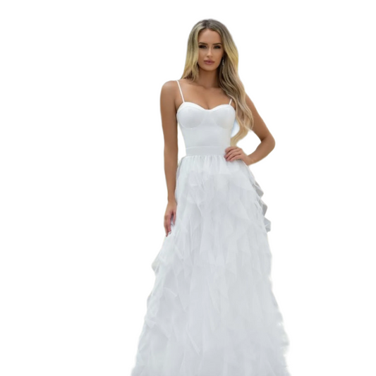 Ruffle White Tulle Gown